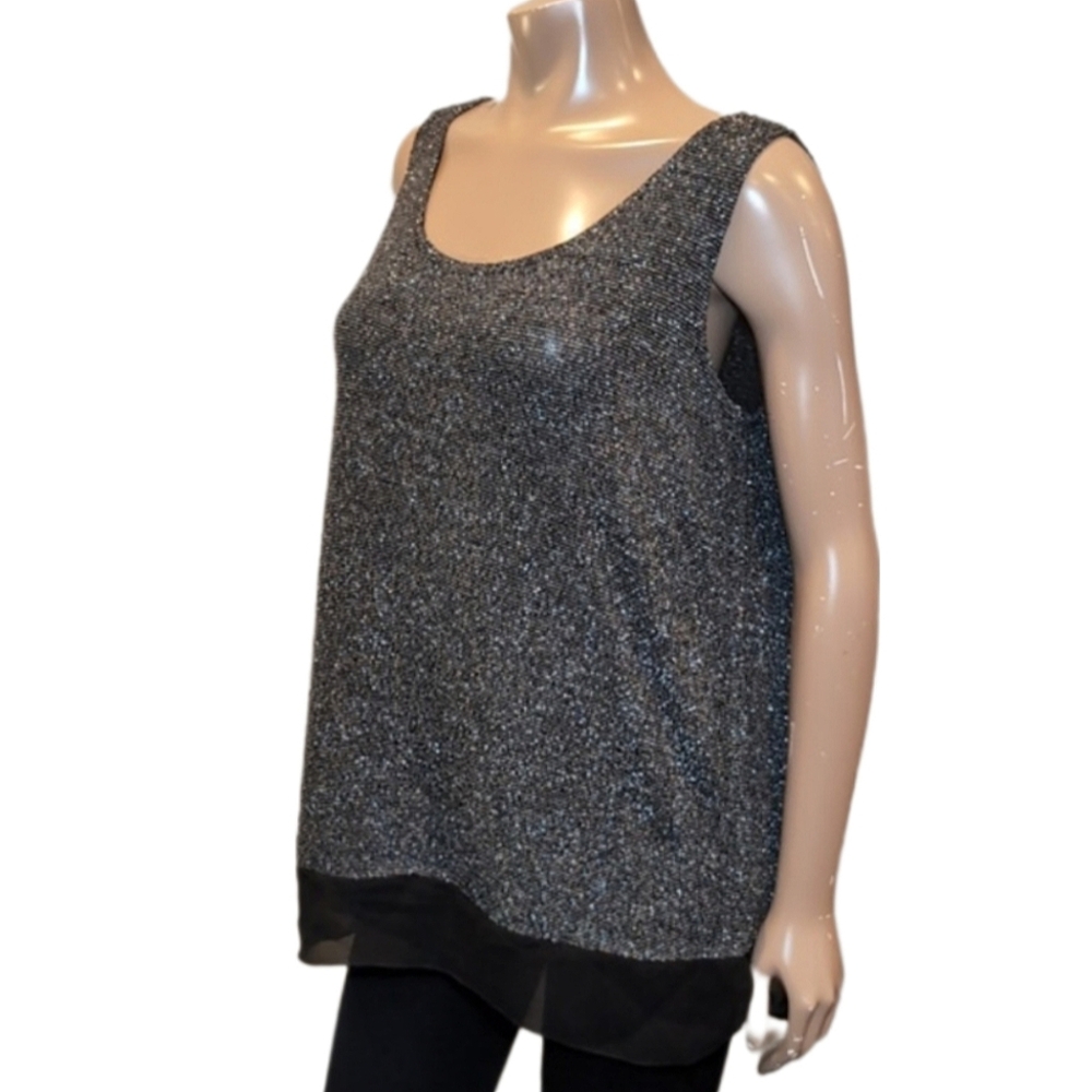 Northern Reflections Metallic Knit Sleeveless Top Sheer Chiffon Layered Size XL